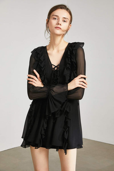 FRIDA BLACK RUFFLED DRESS