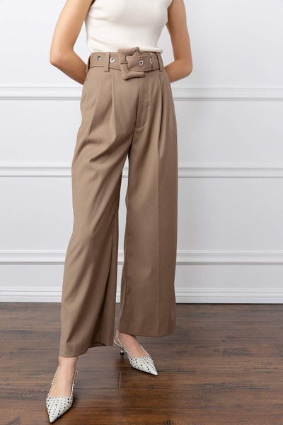 TIA TAN BELTED WIDE LEG PANTS