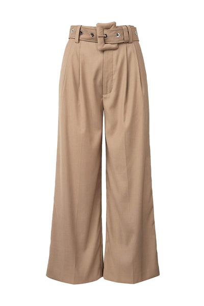 TIA TAN BELTED WIDE LEG PANTS